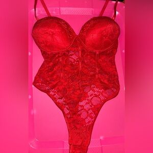 Elegant Red Lace Push Up Bodysuit
